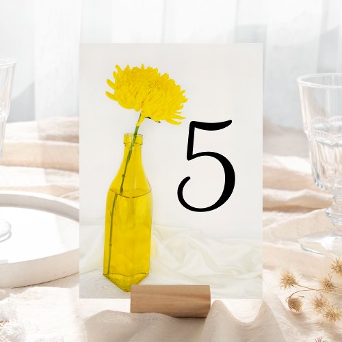 Yellow Flower in Vase Wedding Table Number