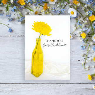 Yellow Flower in Vase Wedding Thank You Card
