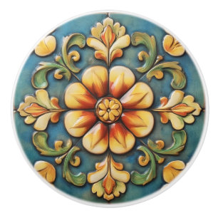 Yellow Flower Italian Tile Ceramic Knob