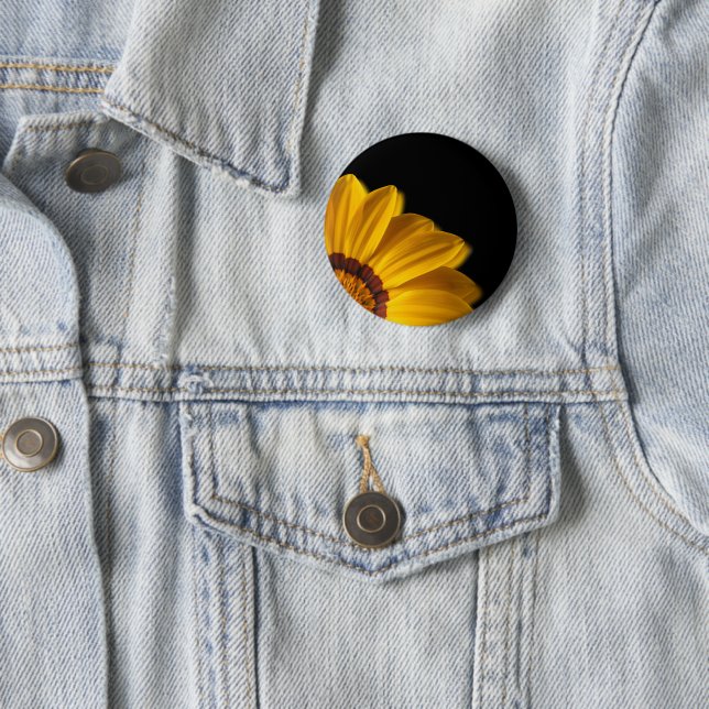 Yellow flower on  black background button (In Situ)
