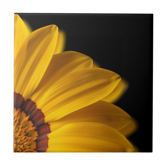 Yellow flower on  black background ceramic tile (Front)