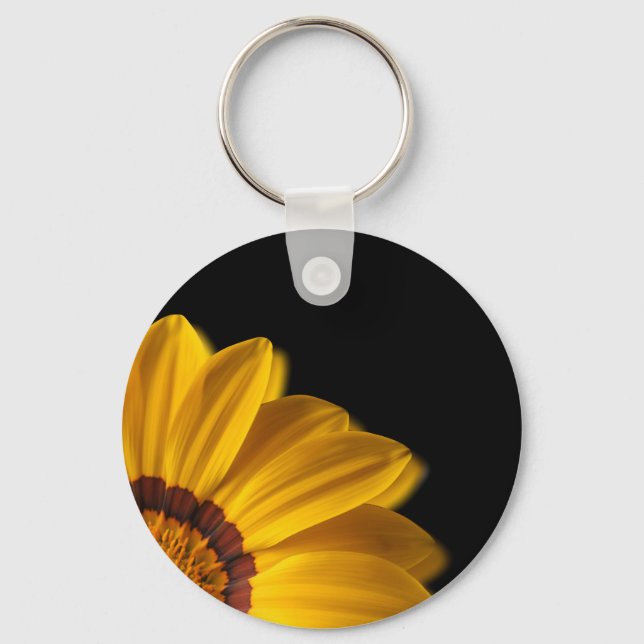 Yellow flower on  black background keychain (Front)