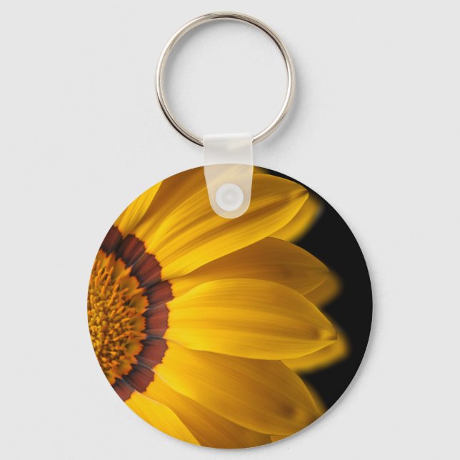 Yellow flower on  black background keychain (Front)