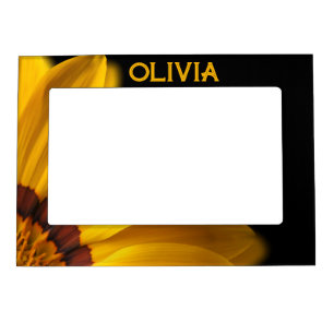 Yellow flower on  black background magnetic frame