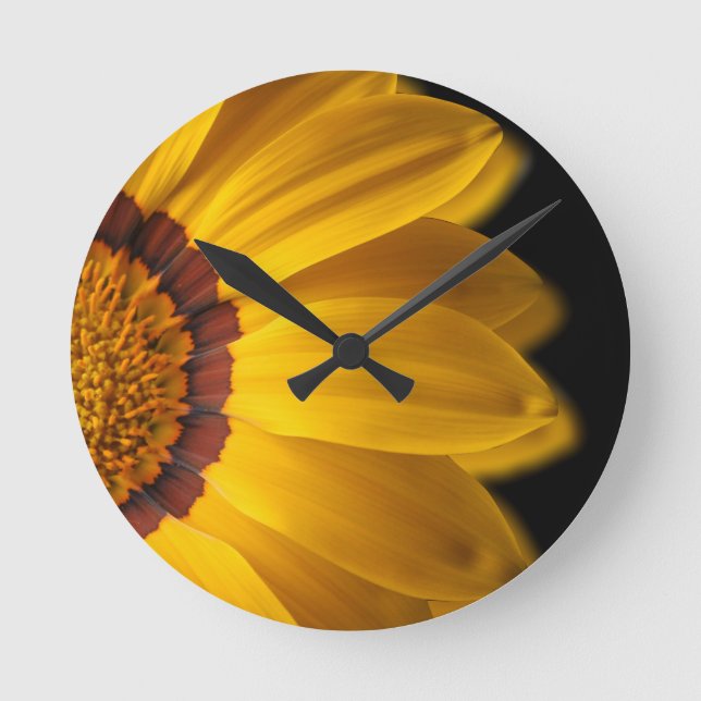 Yellow flower on  black background round clock (Front)