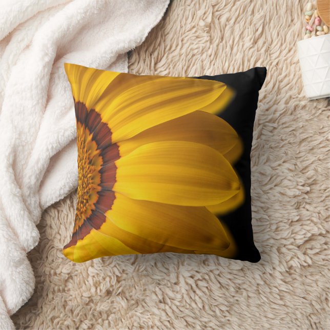 Yellow flower on  black background throw pillow (Blanket)
