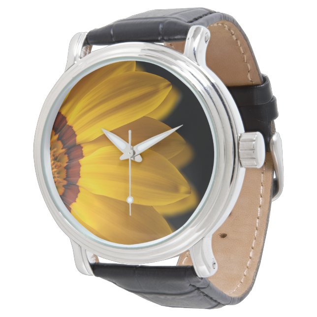 Yellow flower on  black background watch (Angled)