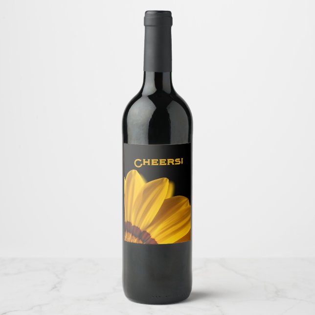Yellow flower on  black background wine label (Front)