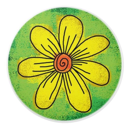 Yellow Flower on Green Ceramic Pull