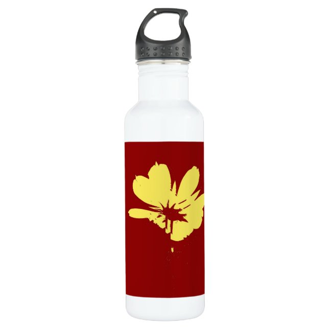 Yellow Flower on Red Background - Fine art Water Bottle (Front)