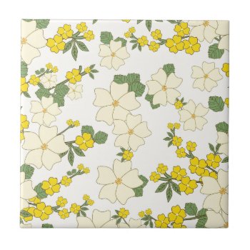 Yellow Flower Pattern Ceramic Tile by MissMatching at Zazzle