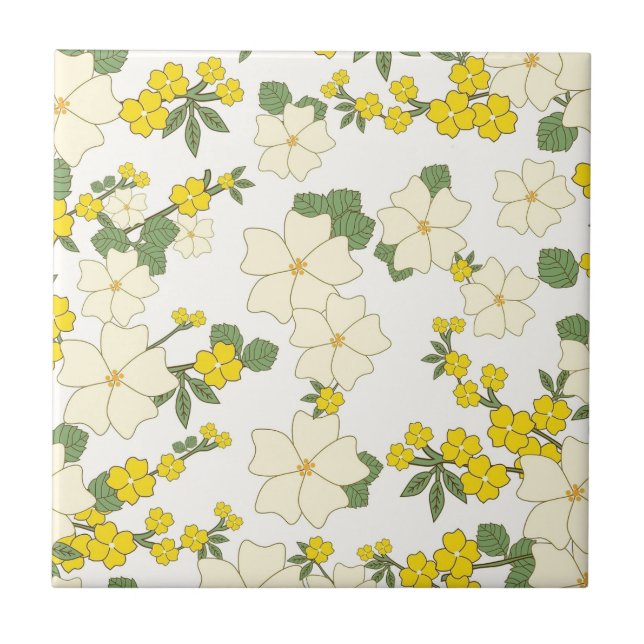 yellow flower pattern ceramic tile (Front)