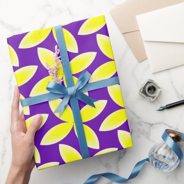 Yellow Flower Pattern on Purple Background  Wrapping Paper (Gifting)