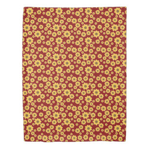 Yellow Flower Pattern on Red Background - Floral Duvet Cover