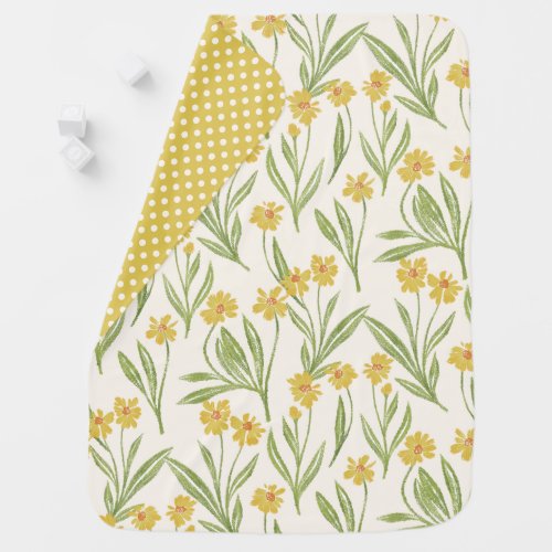 Yellow Flower Pattern with Reversible Dot  Baby Blanket