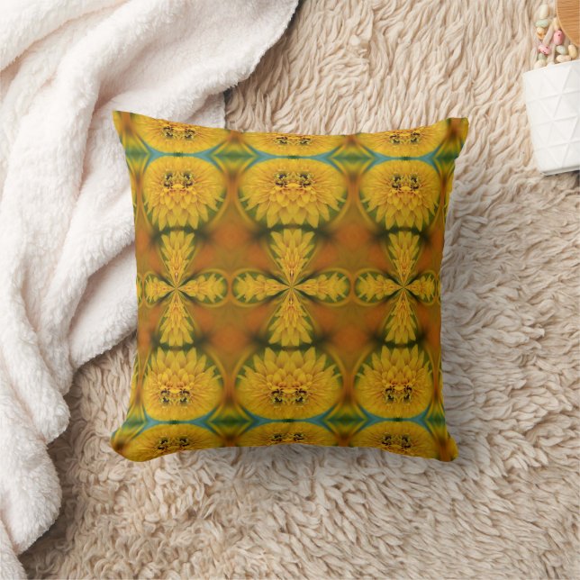 Yellow Flower Petals Abstract Design  Throw Pillow (Blanket)