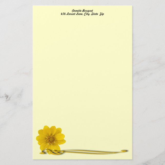 Yellow Flower Photo and Filigree Personalized Stationery (Front)
