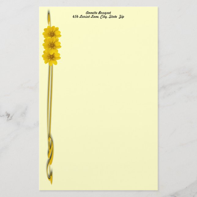 Yellow Flower Photo Filigree Border Template Stationery (Front)