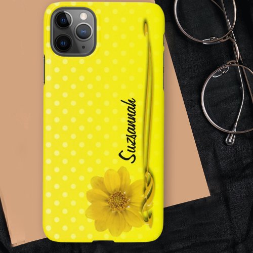 Yellow Flower Photo Scroll Polka Dot Personalized  iPhone 11Pro Max Case