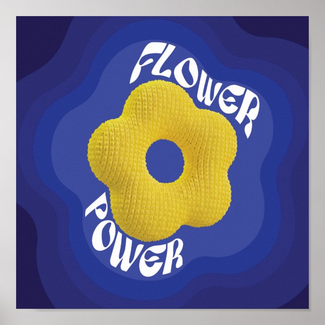 Yellow Flower Power Art Poster with Blue Gradient  (Front)