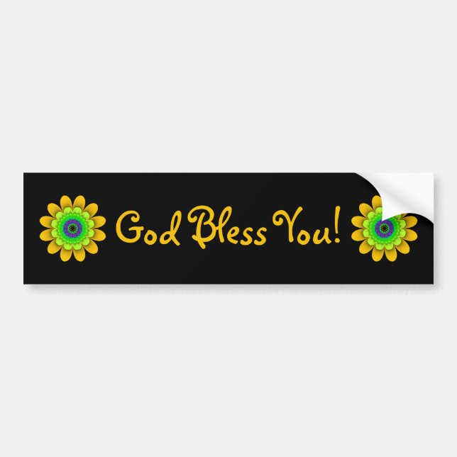 Yellow Flower Power God Bless You Bumper Sticker (Front)
