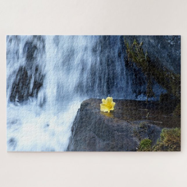 Yellow Flower Primrose at Waterfall Jigsaw Puzzle (Horizontal)