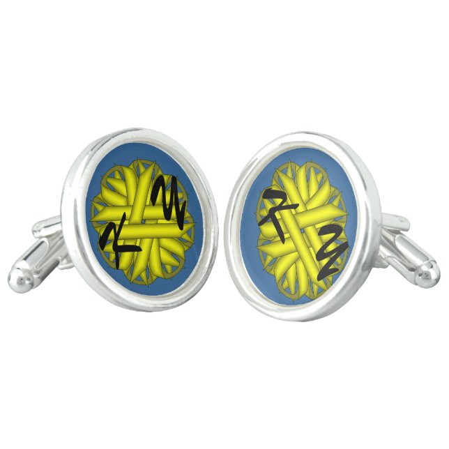 Yellow Flower Ribbon by Kenneth Yoncich Cufflinks (Angled)