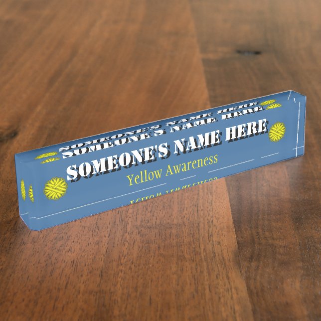 Yellow Flower Ribbon by Kenneth Yoncich Desk Name Plate (Side)