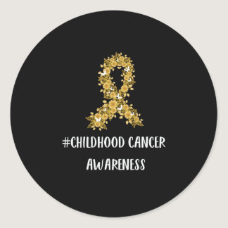 Yellow Flower Ribbon Childhood Cancer Awareness Classic Round Sticker