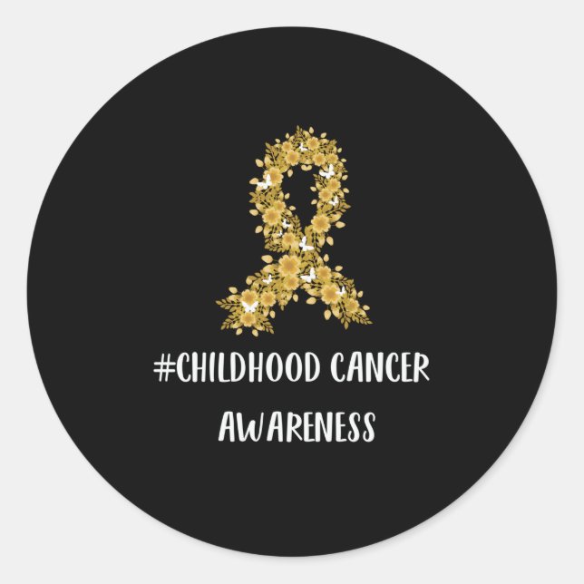 Yellow Flower Ribbon Childhood Cancer Awareness Classic Round Sticker (Front)