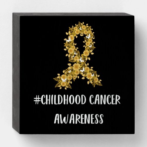 Yellow Flower Ribbon Childhood Cancer Awareness Wooden Box Sign