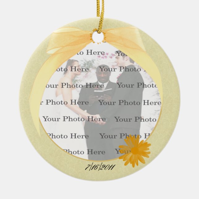 Yellow Flower Round Photo Ornament (Front)