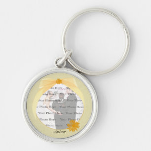 Yellow Flower Round Silver Photo Keychain