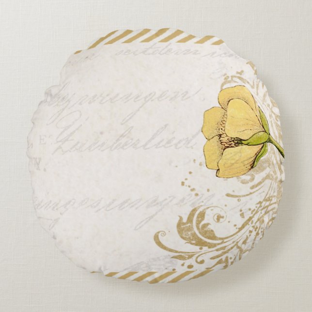 Yellow Flower Round Throw Pillow (Front)