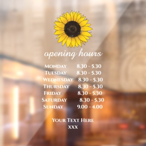 yellow flower shop opening hours window cling