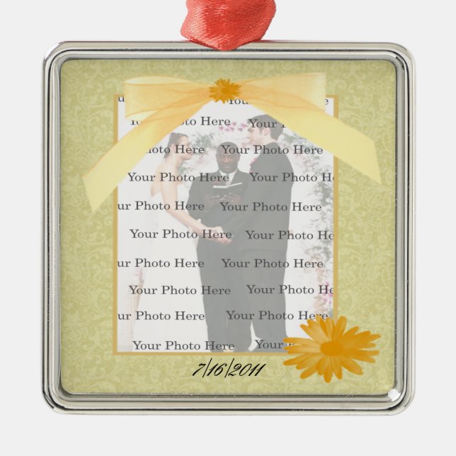 Yellow Flower Silver Square Photo Ornament (Front)