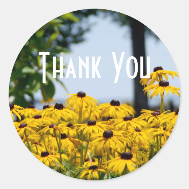 Yellow Flower Thank You Classic Round Sticker (Front)