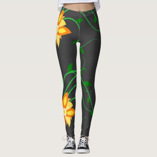 Yellow Flower Vine Leggings