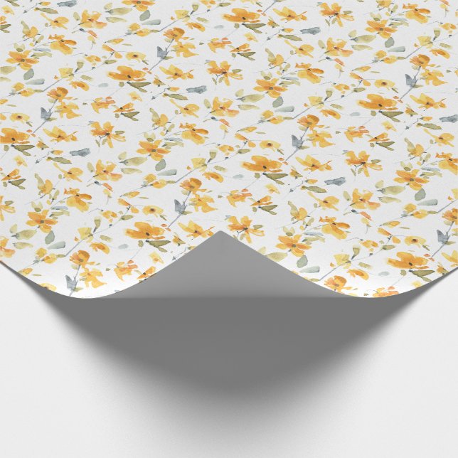 Yellow Flower Watercolor Pattern Wrapping Paper (Corner)
