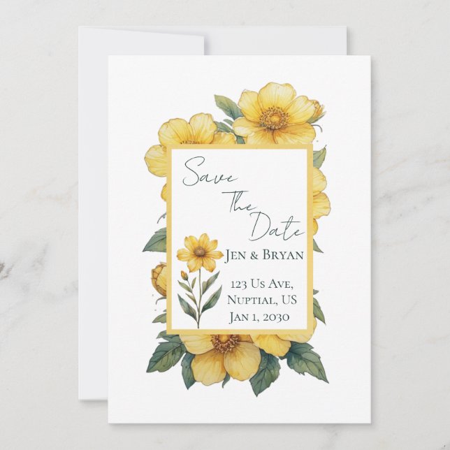 Yellow Flower Wedding Invitation (Front)