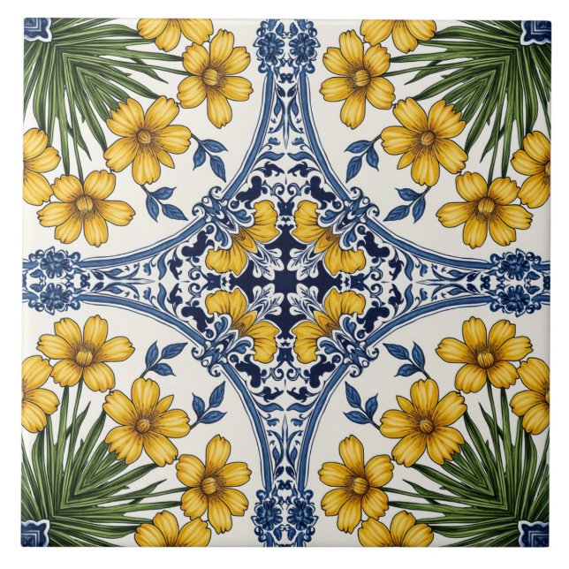 Yellow Flowers 3 Ceramic Tile (Front)