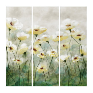 Yellow Flowers Abstract Acrylic Art Triptych