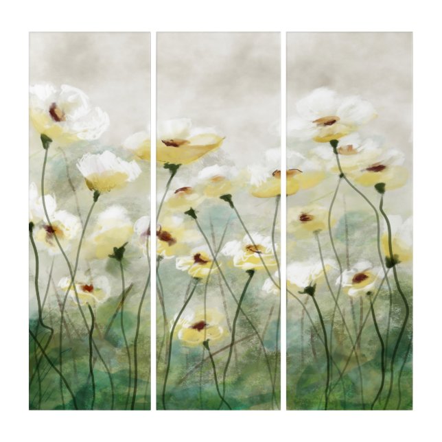 Yellow Flowers Abstract Acrylic Art Triptych (Front)