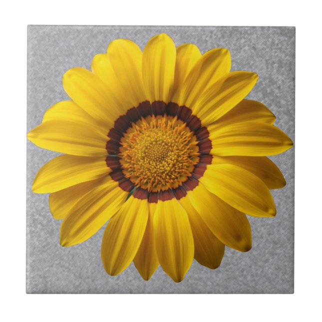 Yellow flowers Abstract line gray background, Ceramic Tile (Front)