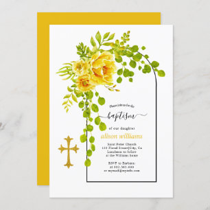 Yellow flowers and arch floral baptism invitation