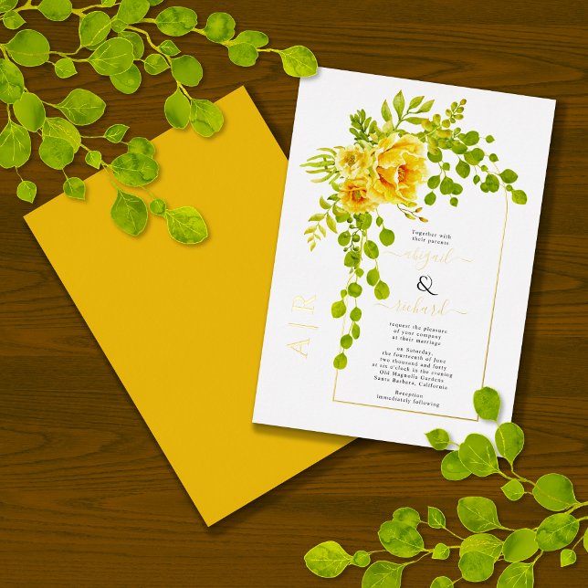  Yellow flowers and arch wedding real gold Foil Invitation (Creator Uploaded)