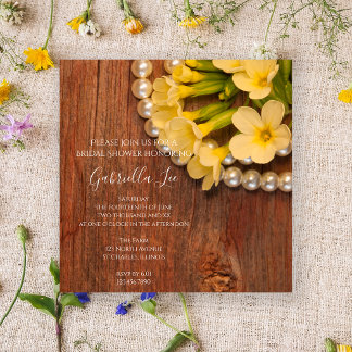 Yellow Flowers and Barn Wood Country Bridal Shower Invitation