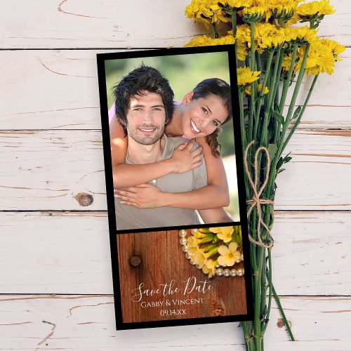 Yellow Flowers and Barn Wood Wedding Save the Date