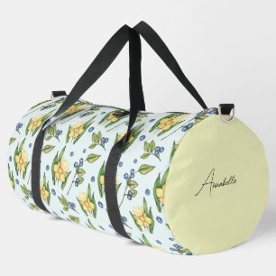Yellow Flowers and Blueberries Name  Duffle Bag