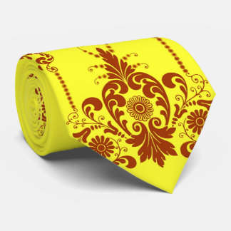 yellow flowers and curlicues print neck tie